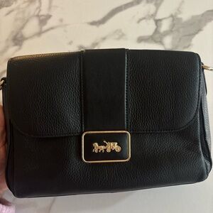 Coach Black Leather Crossbody Bag with Gold Accent